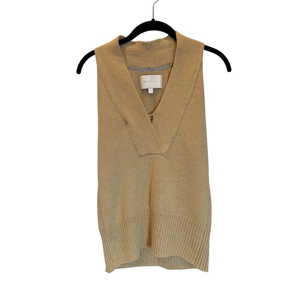 Brochu Walker Tan Linen Cotton Knit V-Neck June Sweaterβ Vest Womens Small